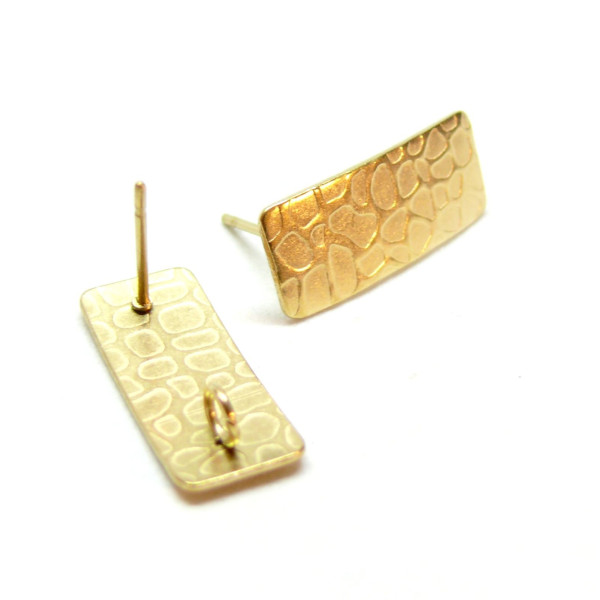 Boucles d'oreilles, Puce Rectangle Martelée 20mm Acier inoxydable 304 finition Doré, placage IONIQUE