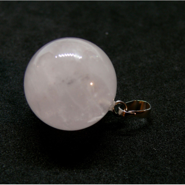 Pendentif ROND 18mm,  Quartz Rose avec bélière,  métal finition Argenté