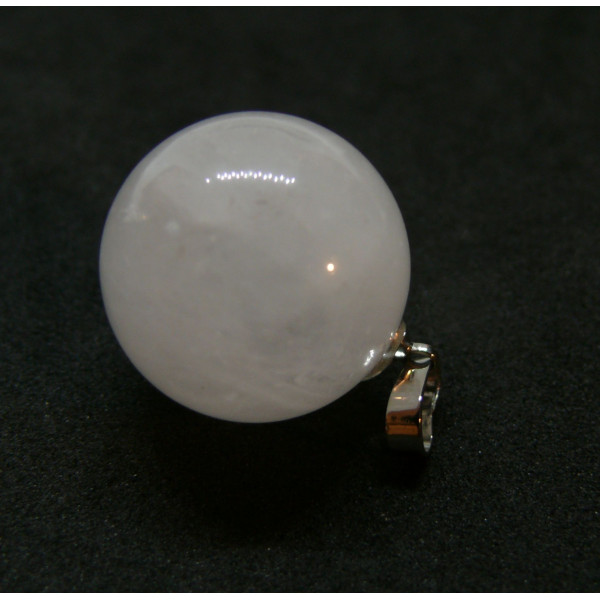 Pendentif ROND 18mm,  Quartz avec bélière,  métal finition Argenté