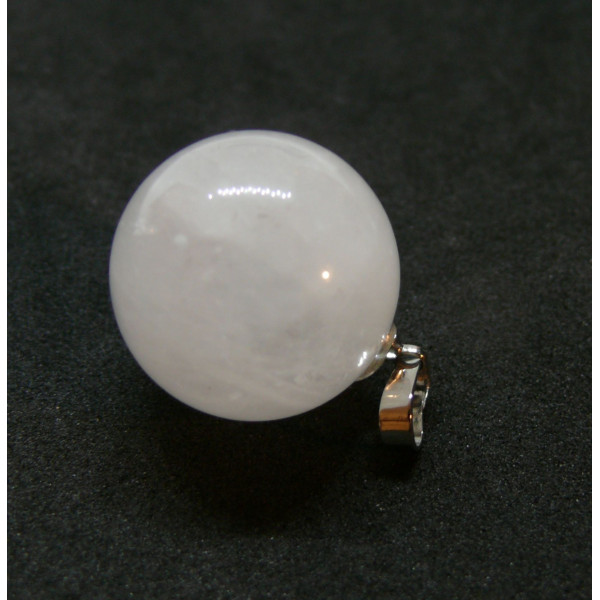 Pendentif ROND 18mm,  Quartz avec bélière,  métal finition Argenté