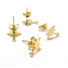 Boucles d' oreille, Puce Etoiles avec attache, Acier Inoxydable 304 finition Doré, placage IONIQUE