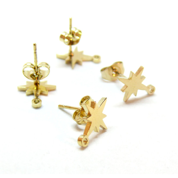 Boucles d' oreille, Puce Etoiles avec attache, Acier Inoxydable 304 finition Doré, placage IONIQUE