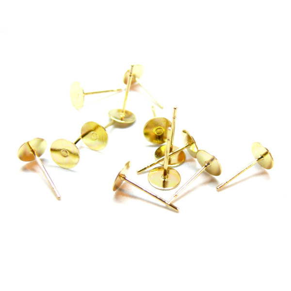 Supports de Boucle d'oreille puce 6 mm, en Acier Inoxydable  304, finition Doré à l'or fin 18K
