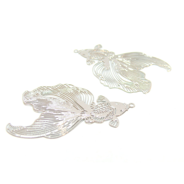 Estampes, pendentifs Poisson de Combat 46mm, Acier Inoxydable  finition Argenté