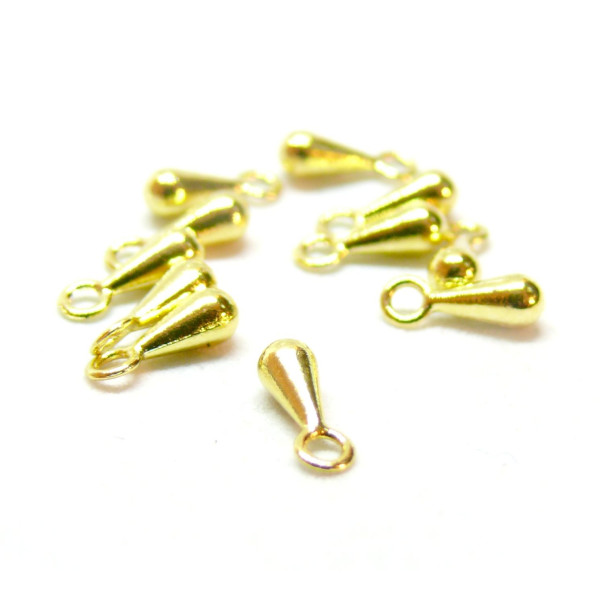 Pendentifs, breloques mini GOUTTE 7 par 3mm, pour extension de chaine, métal finition Doré