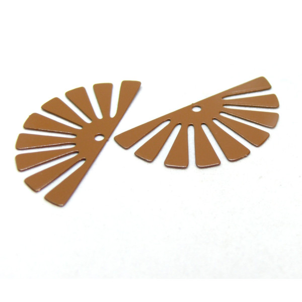 Estampes, pendentifs, Demi cercle style, Eventail 35 mm, métal coloris Moutarde Marron
