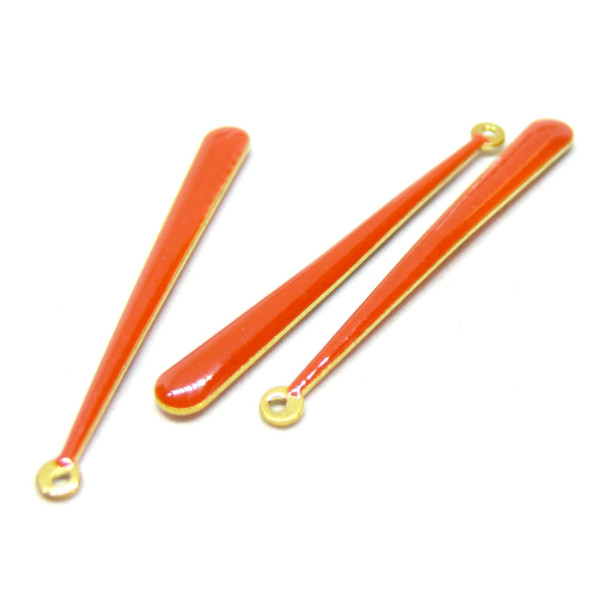 sequins médaillons résine style émaillés Biface Goutte très longue Orange 38 mm sur une base en métal dore