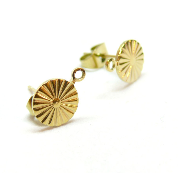 Boucles d'oreilles Puce, Cercle avec stries 7mm, Acier Inoxydable 316, Doré à l'or fin 18K, Placage IONIQUE avec embouts