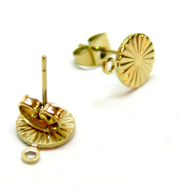 Boucles d'oreilles Puce, Cercle avec stries 7mm, Acier Inoxydable 316, Doré à l'or fin 18K, Placage IONIQUE avec embouts