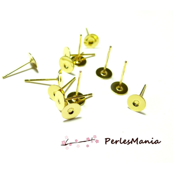 Boucles d'oreille, Puce plateau lisse Rond 5mm,  Acier Inoxydable 304 finition Doré 24K