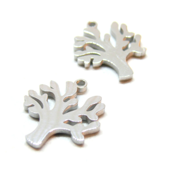 Pendentifs Arbre 17mm, Acier Inoxydable 304 finition Argenté, pour bijoux raffinés