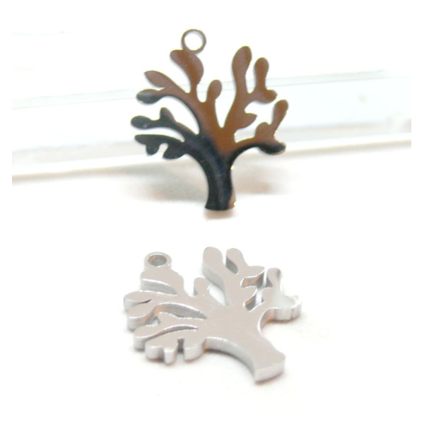 Pendentifs Arbre 17mm, Acier Inoxydable 304 finition Argenté, pour bijoux raffinés