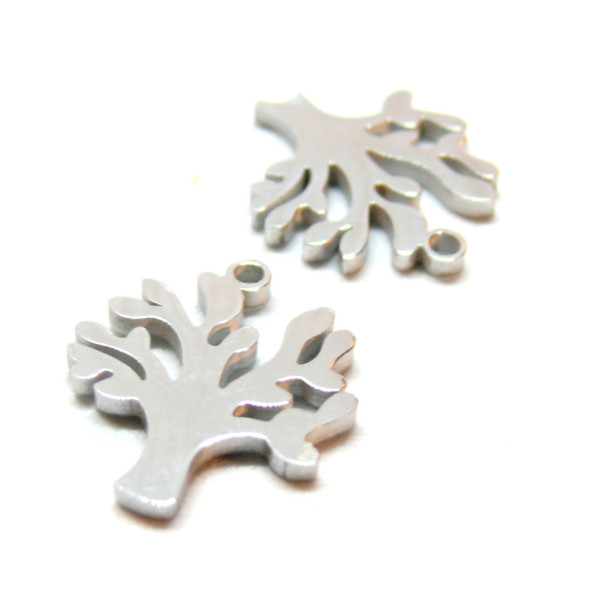 Pendentifs Arbre 17mm, Acier Inoxydable 304 finition Argenté, pour bijoux raffinés