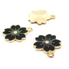 Pendentifs, breloques émaillées, Fleurs de SAKURA NOIR 17mm,  métal Doré