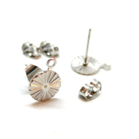 Boucles d'oreilles Puce, Cercle avec stries 8mm, Acier Inoxydable 316, finition Argenté