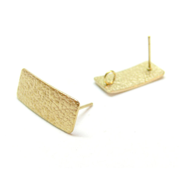 Boucles d'oreilles, Puce Rectangle Martelée 20mm Acier inoxydable 304 finition Doré, placage IONIQUE