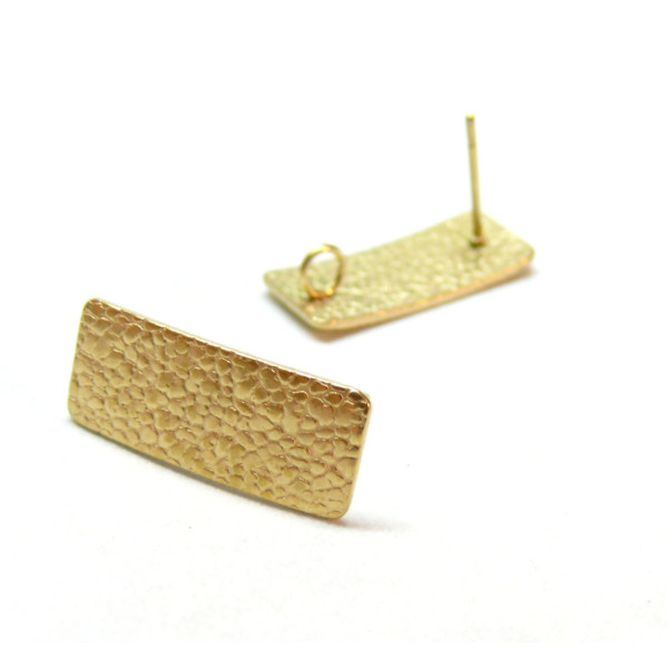 Boucles d'oreilles, Puce Rectangle Martelée 20mm Acier inoxydable 304 finition Doré, placage IONIQUE