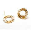 Boucles d'oreilles Puce, Cercle avec stries 17mm avec trou d'accroche, Laiton Doré à l'or fin 18K