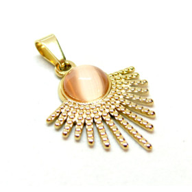 Pendentif, Eventail avec Oeil de Chat, Acier Inoxydable 304, Placage IONIQUE
