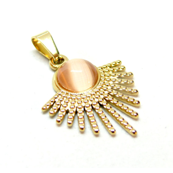 Pendentif, Eventail avec Oeil de Chat, Acier Inoxydable 304, Placage IONIQUE