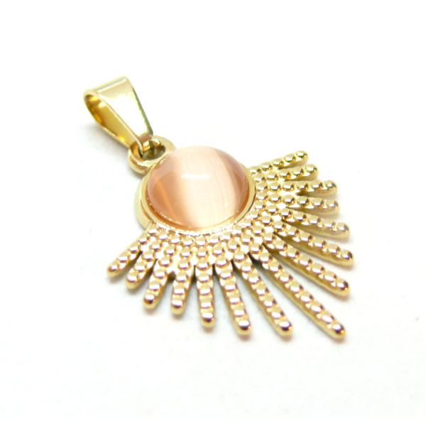 Pendentif, Eventail avec Oeil de Chat, Acier Inoxydable 304, Placage IONIQUE