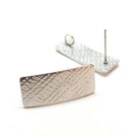 Boucles d'oreilles, Puce Rectangle Martelée 20mm, Acier inoxydable 304 finition Argenté