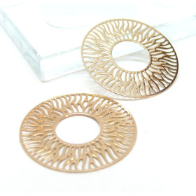 Estampes, connecteur filigrane, Medaillon Soleil 30mm, Laiton finition Doré