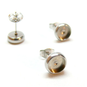 Boucles d'oreilles, Puce qualité extra 6mm avec embouts,  Acier inoxydable 304 finition Argenté