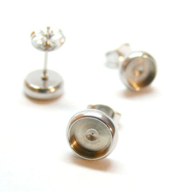 Boucles d'oreilles, Puce qualité extra 6mm avec embouts,  Acier inoxydable 304 finition Argenté