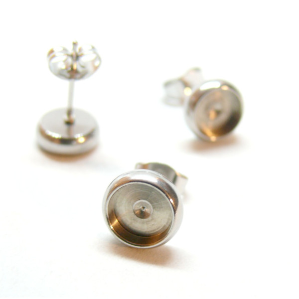 Boucles d'oreilles, Puce qualité extra 6mm avec embouts,  Acier inoxydable 304 finition Argenté