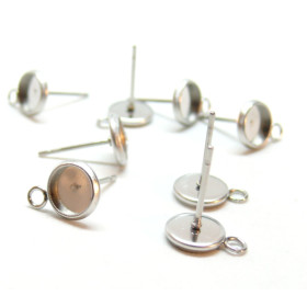 Supports de Boucle d'oreille, Puce avec attache 6mm, ACIER INOXYDABLE 304 finition Argenté