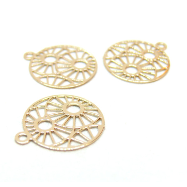 Estampes, pendentif filigrane, Medaillon Zen 15mm, laiton finition  Doré à l'or fin 14K