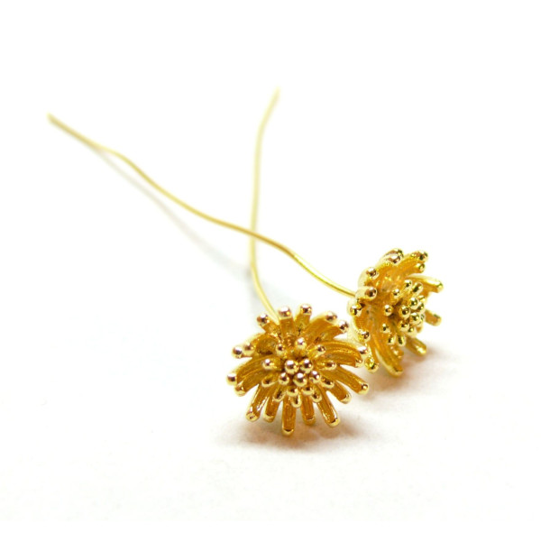 Tiges 54mm fleurs 3D, laiton finition Doré