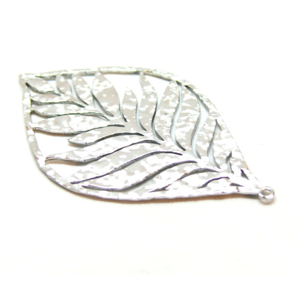 Pendentif, Feuille martelée 50mm, Acier Inoxydable 304, finition Argenté