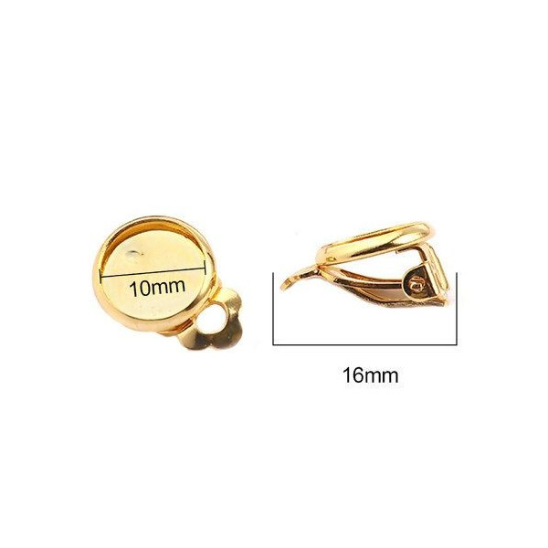 Supports de Boucles d'oreille clips 10mm,  Acier Inoxydable 316 finition Dore