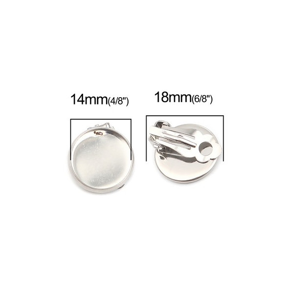Supports de Boucles d'oreille Clips 14 mm,  Acier Inoxydable 304 finition Argenté