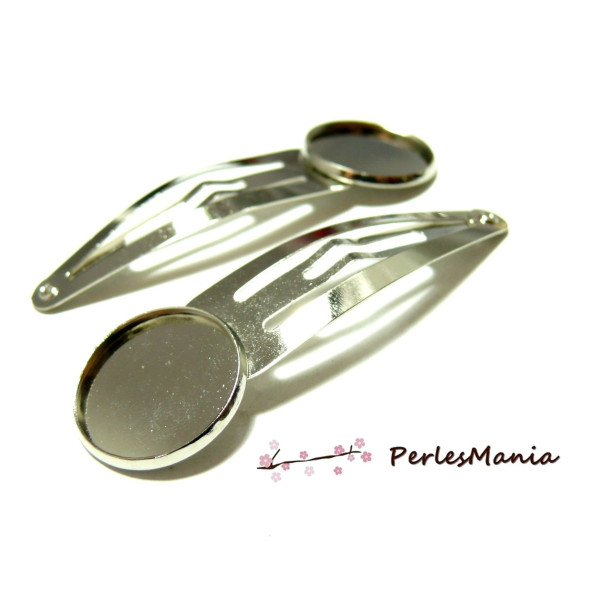 Supports de barrette clip 12mm, métal finition ARGENT PLATINE