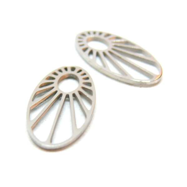 Pendentifs, Ovale soleil 20mm, Acier Inoxydable 316L, finition Argenté