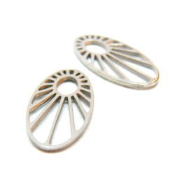 Pendentifs, Ovale soleil 20mm, Acier Inoxydable 316L, finition Argenté