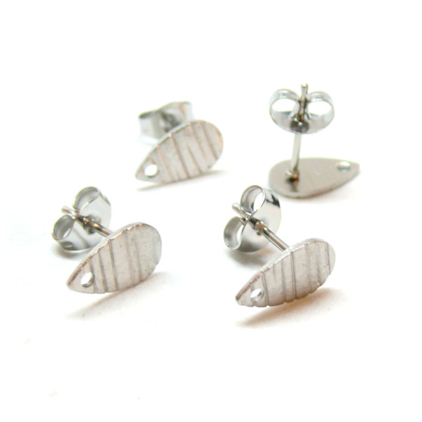 Boucles d'oreilles Clous, Puce Goutte 10mm, Martelé avec trou et embouts, Acier inoxydable 304, finition Argenté