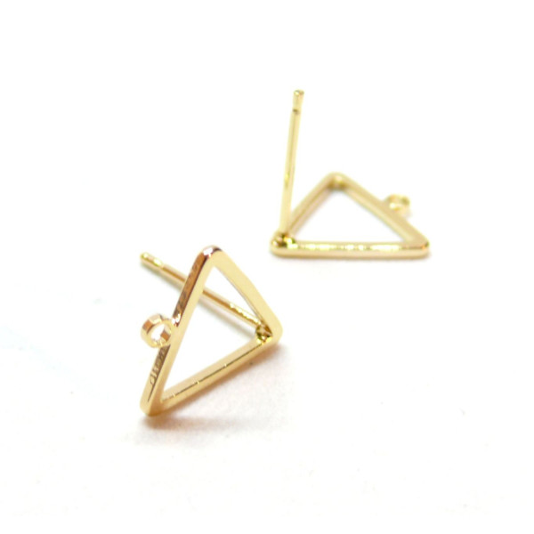 Boucles d'oreilles Puce, Triangle 12mm avec anneau d'accroche, Laiton Doré à l'or fin 18K