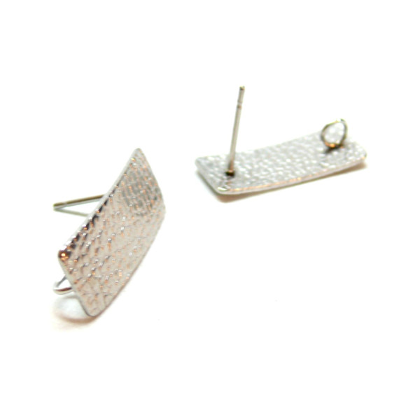 Boucles d'oreilles, Puce Rectangle Martelée 20mm, Acier inoxydable 304 finition Argenté
