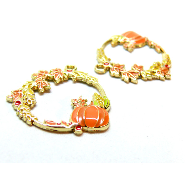Pendentifs émaillés, Potiron, Automne 30mm sur une base en cuivre doré
