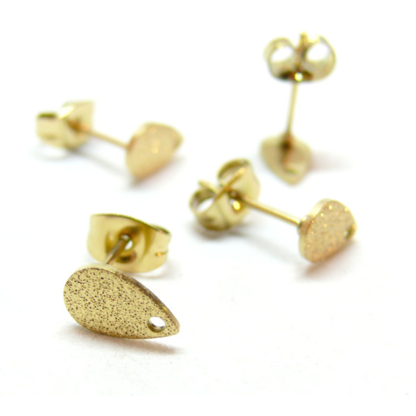 Boucles d'oreilles Clous, Puce Goutte 8mm, Stardust avec trou et embouts, Acier inoxydable 304, Doré Placage IONIQUE