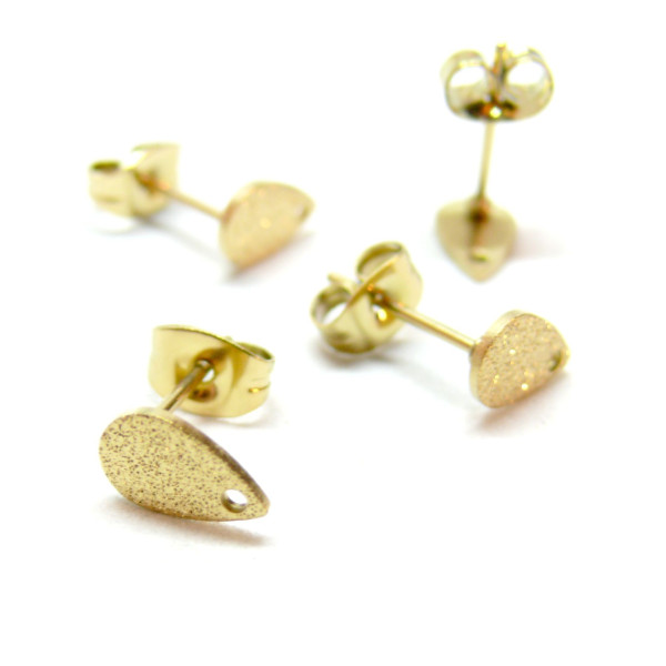 Boucles d'oreilles Clous, Puce Goutte 8mm, Stardust avec trou et embouts, Acier inoxydable 304, Doré Placage IONIQUE