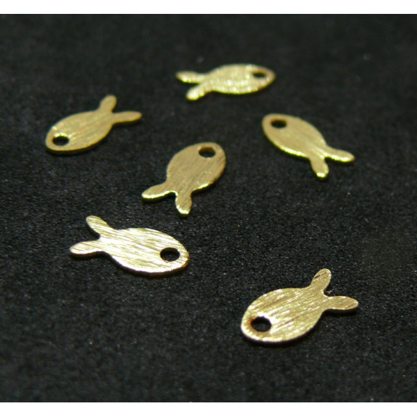 H11Y00323G PAX 6 Pendentifs petits POISSONS 8 par 4mm, Laiton finition Doré 24K