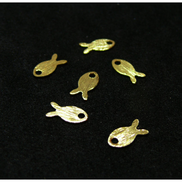 H11Y00323G PAX 6 Pendentifs petits POISSONS 8 par 4mm, Laiton finition Doré 24K