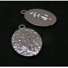 PS11926628 – Lot de 2 Pendentifs Ovale Martelé avec Plante 23mm – Acier Inoxydable 304 Argenté
