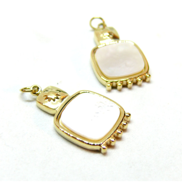 Pendentif Boho chic et nacre 21mm, Acier Inoxydable 304, finition Doré 14K, Placage IONIQUE