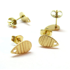 Boucles d'oreilles Clous, Puce Goutte 10mm, Texturé avec trou et embouts, Acier inoxydable 304, Doré Placage IONIQUE